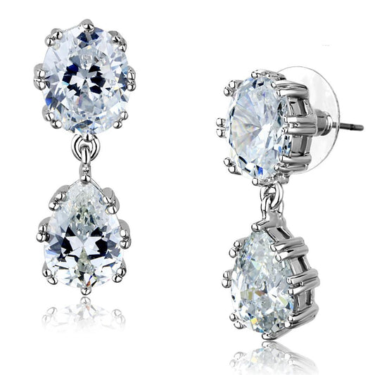 3W897 - Rhodium Brass Earrings with AAA Grade CZ in Clear-0