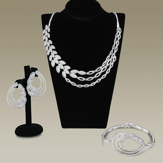 3W922 - Rhodium Brass Jewelry Sets with AAA Grade CZ in Clear-0