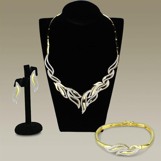 3W941 - Gold+Rhodium Brass Jewelry Sets with AAA Grade CZ in Clear-0