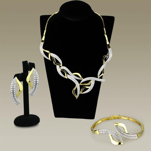 3W942 - Gold+Rhodium Brass Jewelry Sets with AAA Grade CZ in Clear-0