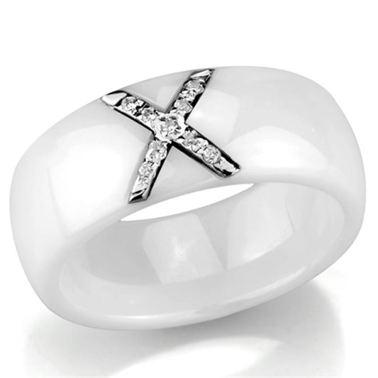 3W948 - High polished (no plating) Stainless Steel Ring with Ceramic in White-0