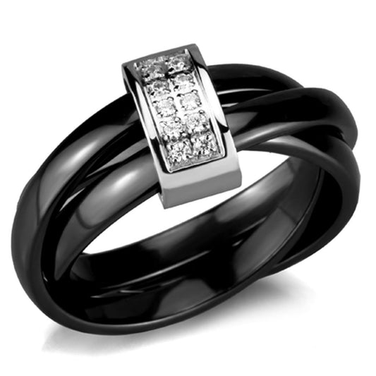 3W950 - High polished (no plating) Stainless Steel Ring with Ceramic in Jet-0