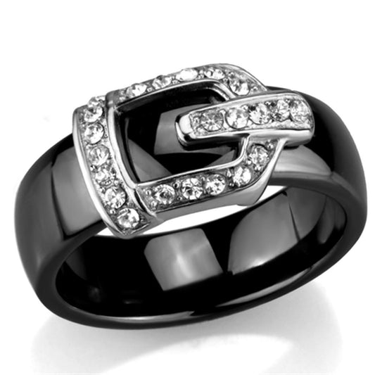 3W954 - High polished (no plating) Stainless Steel Ring with Ceramic in Jet-0