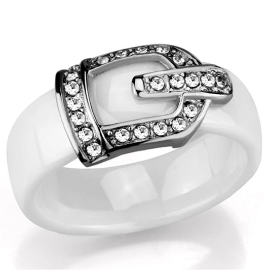 3W955 - High polished (no plating) Stainless Steel Ring with Ceramic in White-0