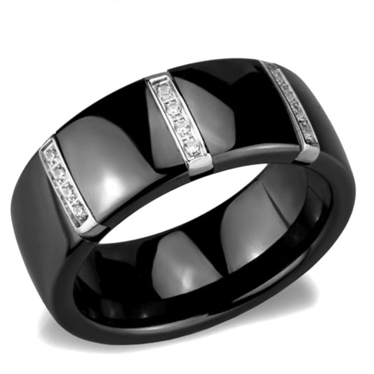 3W956 - High polished (no plating) Stainless Steel Ring with Ceramic in Jet-0