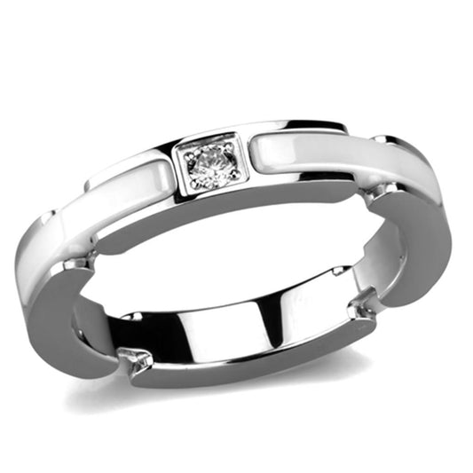 3W963 - High polished (no plating) Stainless Steel Ring with Ceramic in White-0