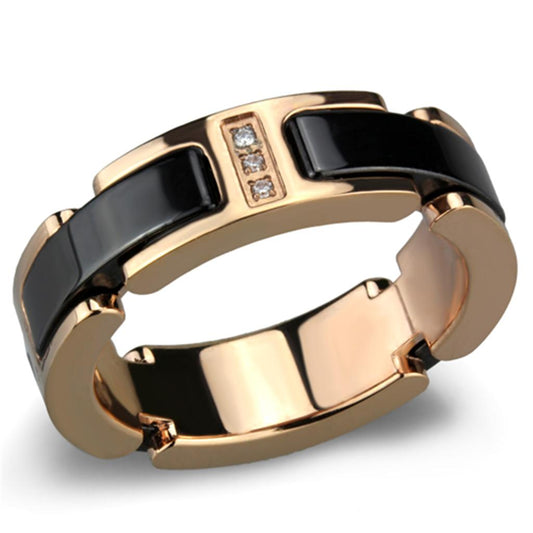 3W964 - IP Rose Gold(Ion Plating) Stainless Steel Ring with Ceramic in Jet-0
