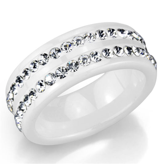 3W970 - High polished (no plating) Stainless Steel Ring with Ceramic in White-0