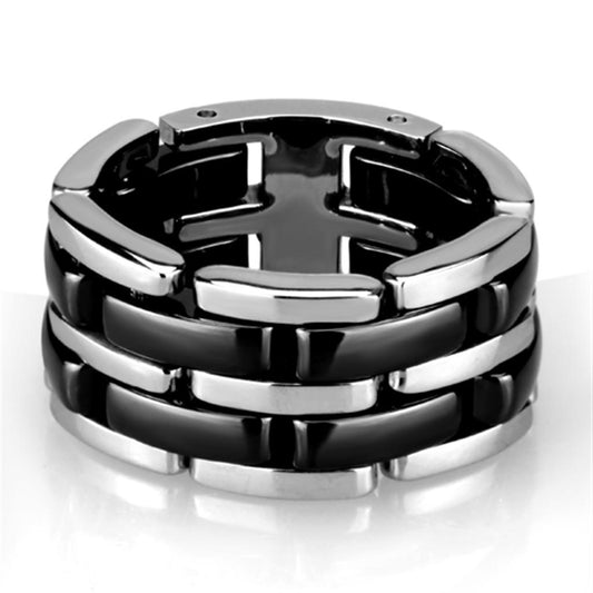 3W974 - High polished (no plating) Stainless Steel Ring with Ceramic in Jet-0