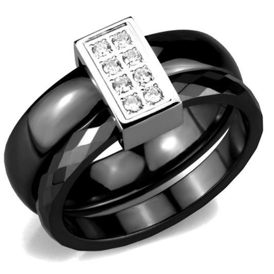 3W978 - High polished (no plating) Stainless Steel Ring with Ceramic in Jet-0