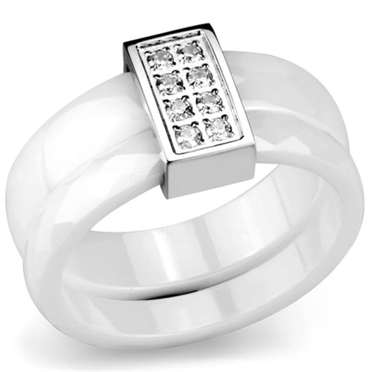 3W979 - High polished (no plating) Stainless Steel Ring with Ceramic in White-0
