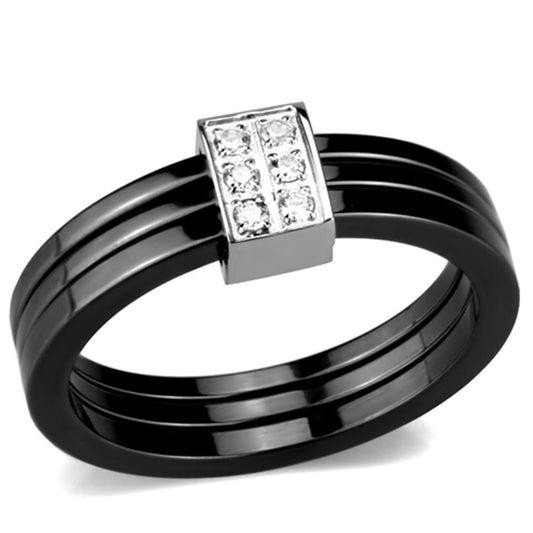 3W980 - High polished (no plating) Stainless Steel Ring with Ceramic in Jet-0