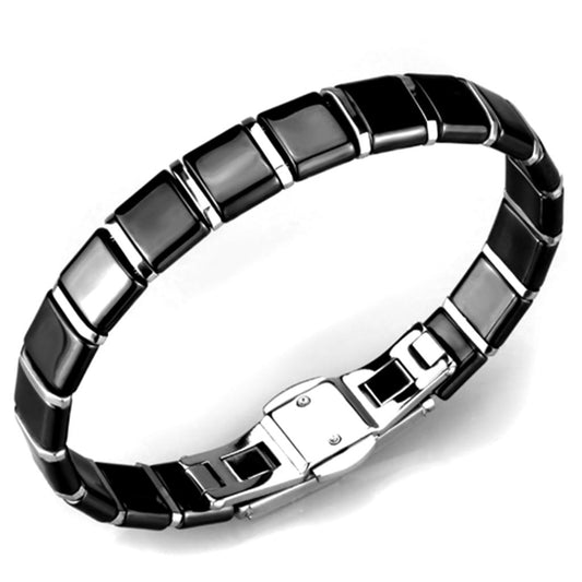 3W984 - High polished (no plating) Stainless Steel Bracelet with Ceramic in Jet-0