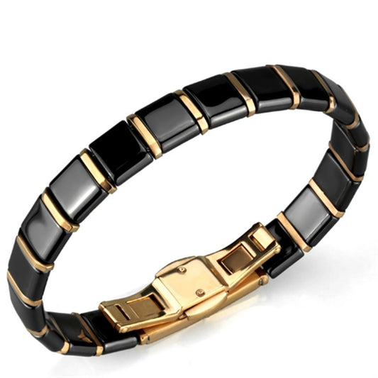 3W986 - IP Rose Gold(Ion Plating) Stainless Steel Bracelet with Ceramic in Jet-0
