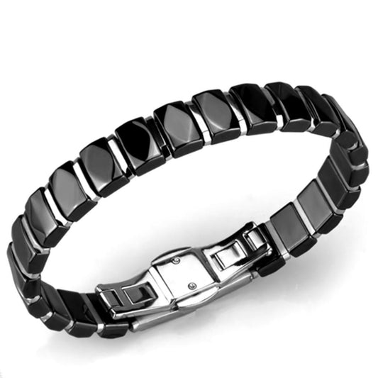 3W990 - High polished (no plating) Stainless Steel Bracelet with Ceramic in Jet-0
