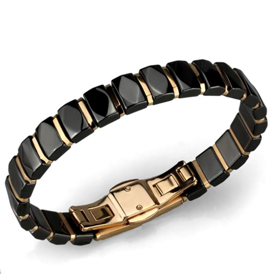 3W992 - IP Rose Gold(Ion Plating) Stainless Steel Bracelet with Ceramic in Jet-0