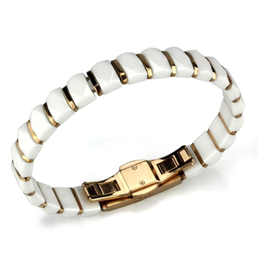 3W993 - IP Rose Gold(Ion Plating) Stainless Steel Bracelet with Ceramic in White-0