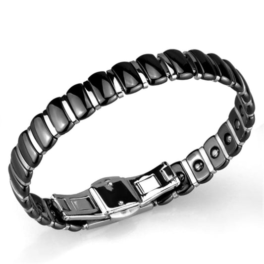 3W995 - High polished (no plating) Stainless Steel Bracelet with Ceramic in Jet-0