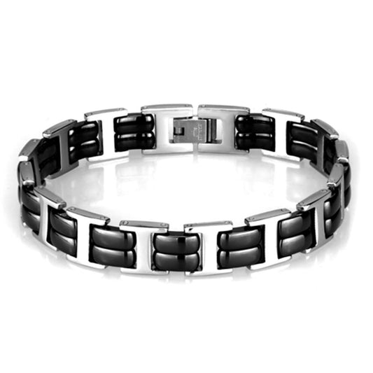 3W996 - High polished (no plating) Stainless Steel Bracelet with Ceramic in Jet-0