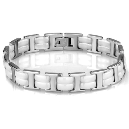 3W997 - High polished (no plating) Stainless Steel Bracelet with Ceramic in White-0