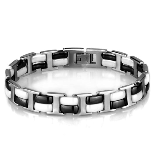 3W998 - High polished (no plating) Stainless Steel Bracelet with Ceramic in Jet-0