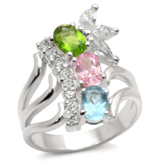 40608 - High-Polished 925 Sterling Silver Ring with AAA Grade CZ in Multi Color-0