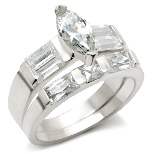 40911 - High-Polished 925 Sterling Silver Ring with AAA Grade CZ in Clear-1
