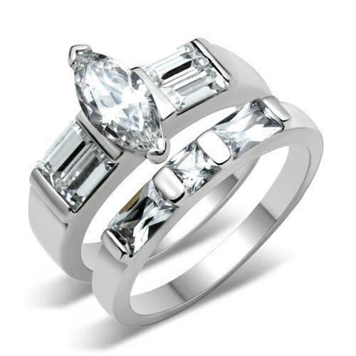 40911 - High-Polished 925 Sterling Silver Ring with AAA Grade CZ in Clear-0