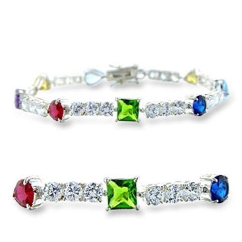 414402 - High-Polished 925 Sterling Silver Bracelet with AAA Grade CZ in Multi Color-0