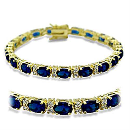 415504 - Gold Brass Bracelet with Synthetic Spinel in Sapphire-0