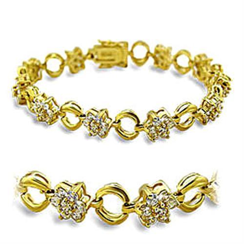 415506 - Gold Brass Bracelet with AAA Grade CZ in Clear-0