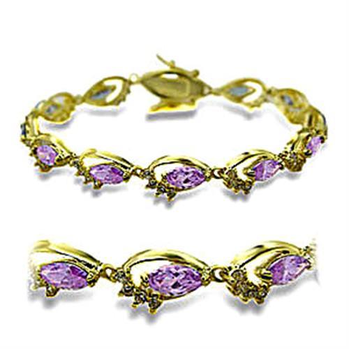 415702 - Gold Brass Bracelet with AAA Grade CZ in Light Amethyst-0