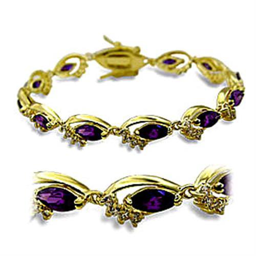 415703 - Gold Brass Bracelet with AAA Grade CZ in Amethyst-0