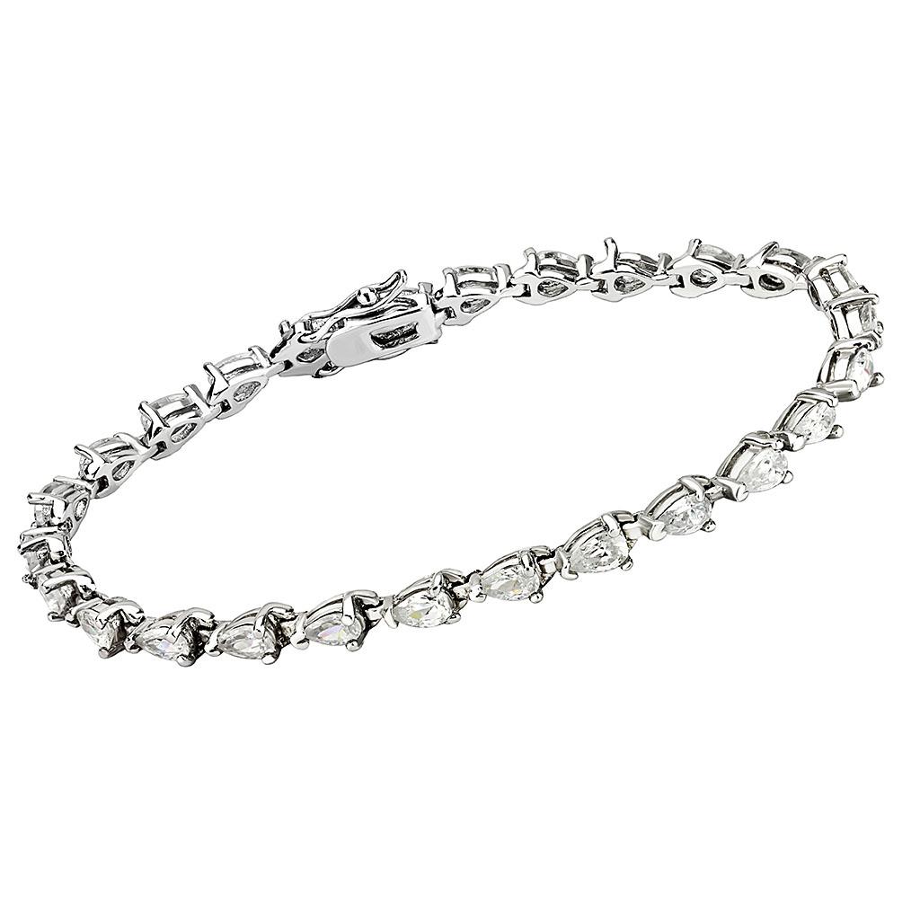 415803 - Rhodium Brass Bracelet with AAA Grade CZ in Clear-0