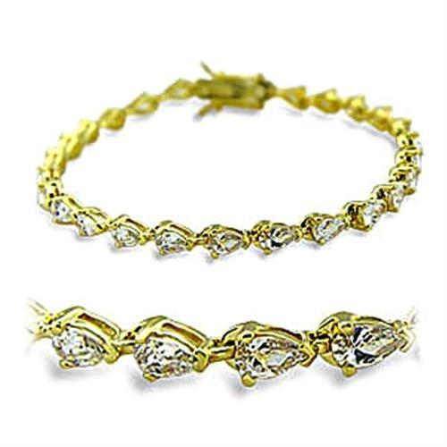 415804 - Gold Brass Bracelet with AAA Grade CZ in Clear-0