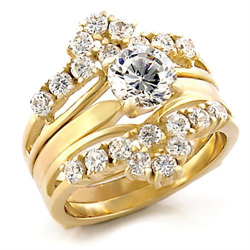 TK2948 - IP Gold(Ion Plating) Stainless Steel Ring with AAA Grade CZ in Clear-0