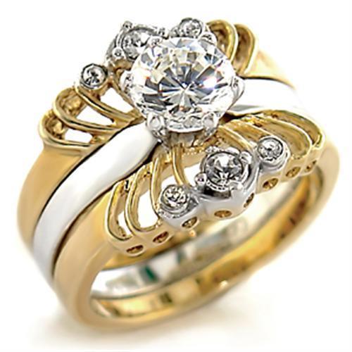 44710 - Gold+Rhodium Brass Ring with AAA Grade CZ in Clear-0
