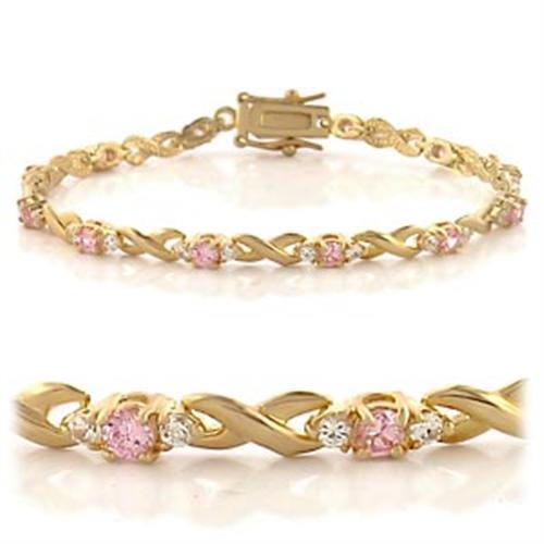 46804 - Gold Brass Bracelet with AAA Grade CZ in Rose-0