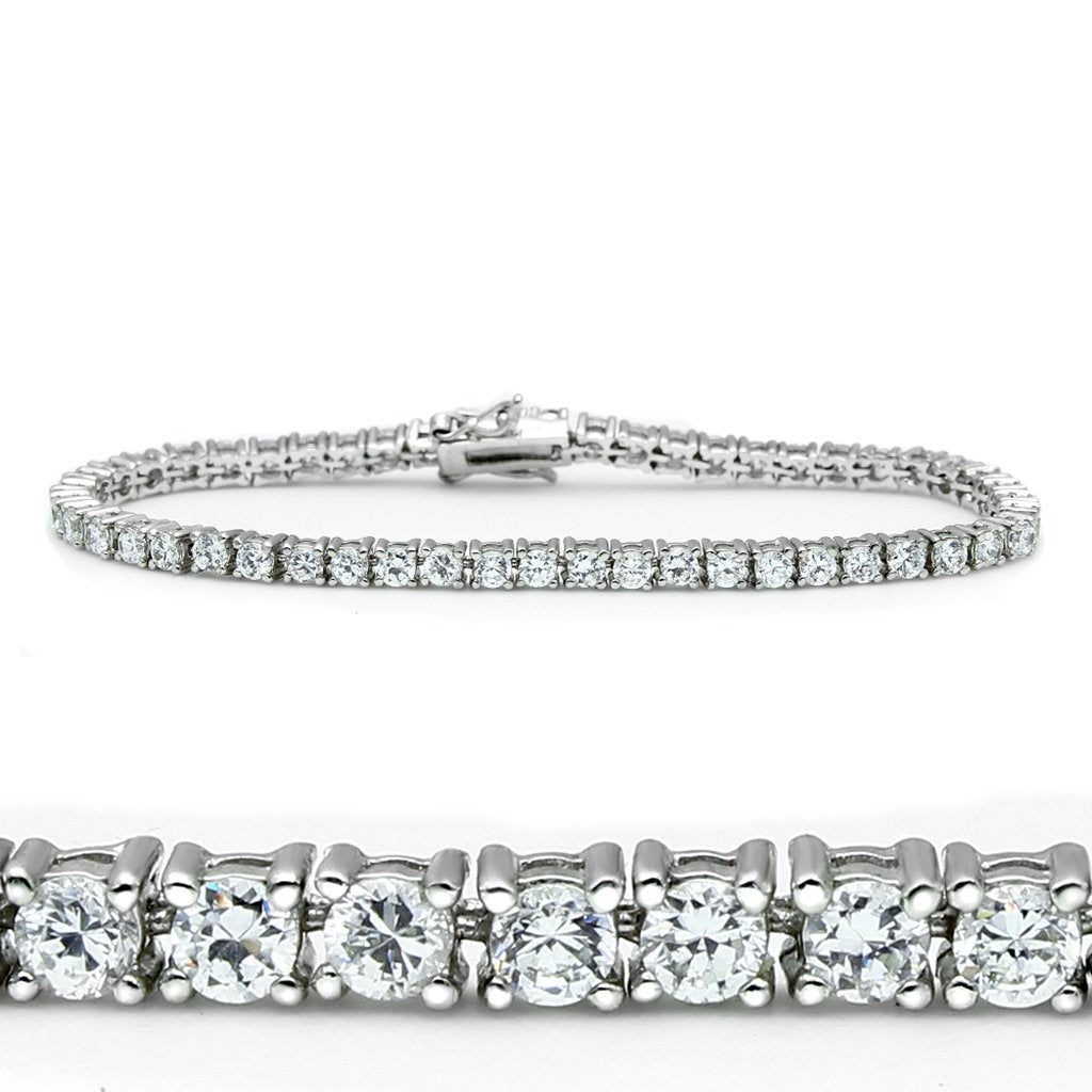46905 - Rhodium Brass Bracelet with AAA Grade CZ in Clear-0