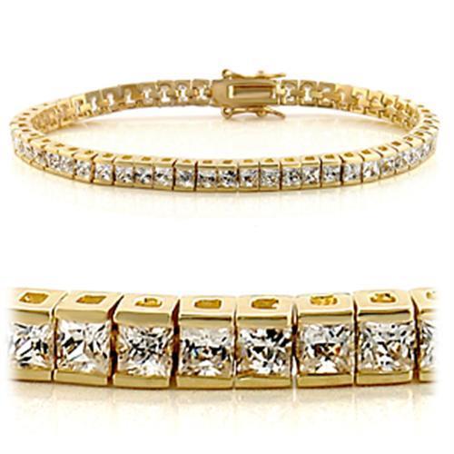 47101 - Gold Brass Bracelet with AAA Grade CZ in Clear-0