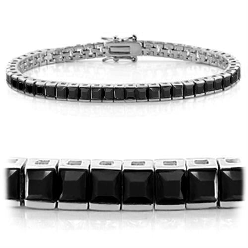 47102J - Rhodium Brass Bracelet with AAA Grade CZ in Black-7.25"-0