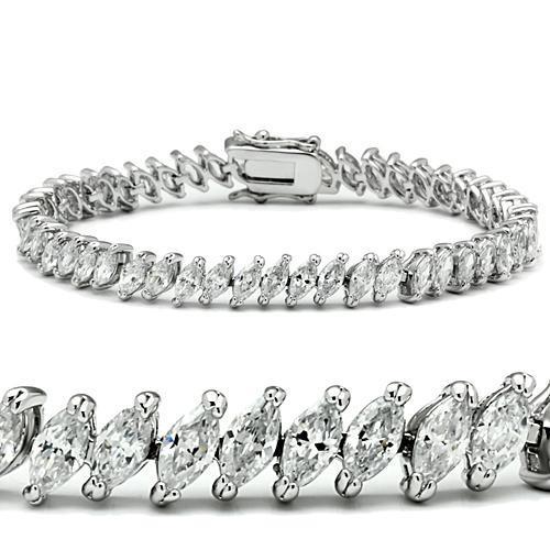 47106 - Rhodium Brass Bracelet with AAA Grade CZ in Clear-0
