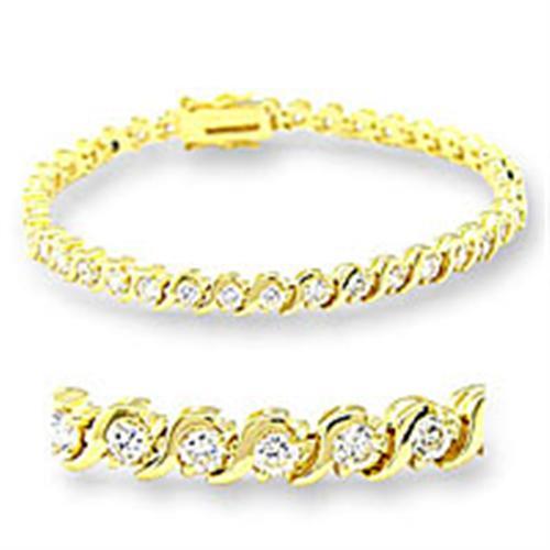 47204 - Gold Brass Bracelet with AAA Grade CZ in Clear-0
