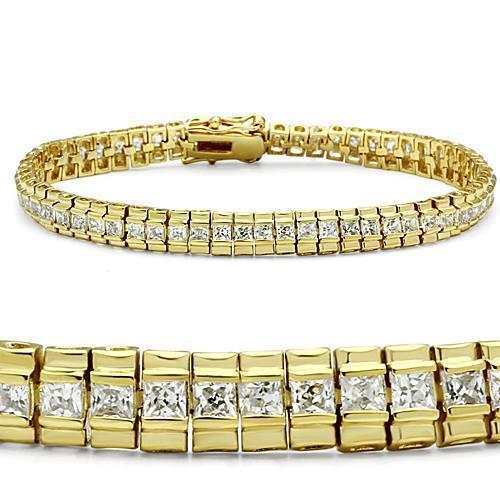 47303 - Gold Brass Bracelet with AAA Grade CZ in Clear-0