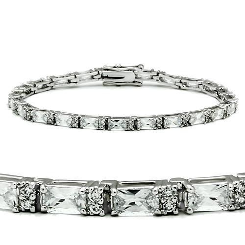 47401 - Rhodium Brass Bracelet with AAA Grade CZ in Clear-0