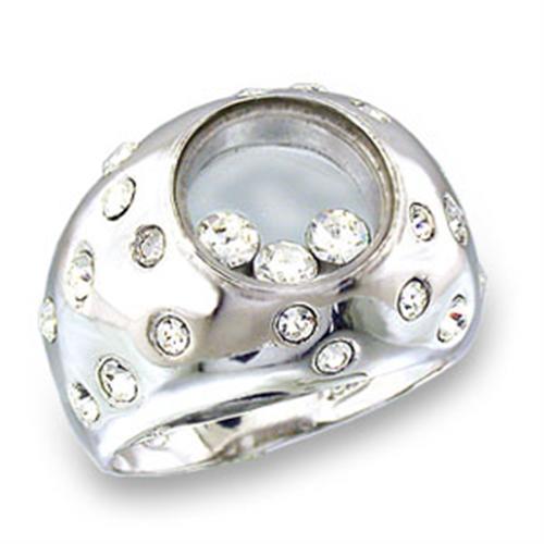 49709 - High-Polished 925 Sterling Silver Ring with Top Grade Crystal in Clear-0
