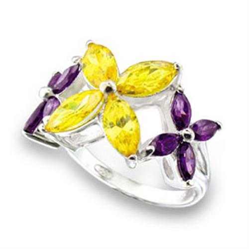 49816 - High-Polished 925 Sterling Silver Ring with AAA Grade CZ in Multi Color-0
