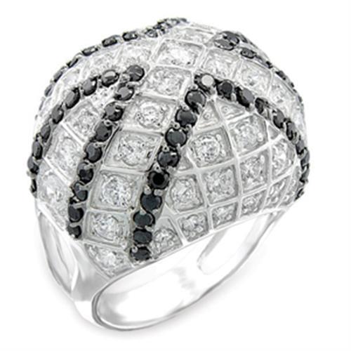 50518 - Rhodium + Ruthenium 925 Sterling Silver Ring with AAA Grade CZ in Jet-0