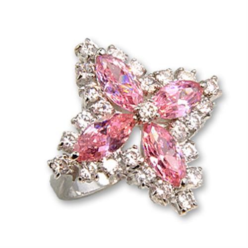 56503 - Rhodium Brass Ring with AAA Grade CZ in Rose-0