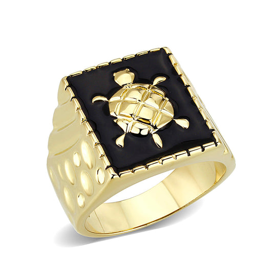 LO5M015- Brass Ring with Epoxy in Jet Gold Plated-0